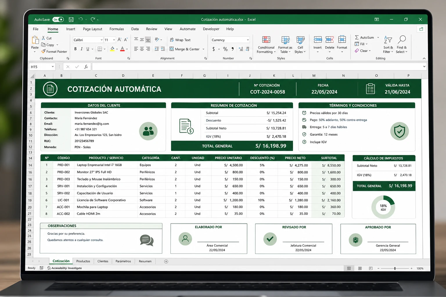 Cotización automática en Excel